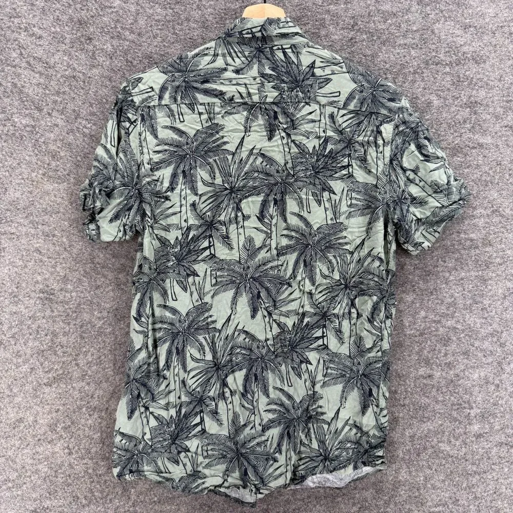 Molokai Shirt Men M Medium Gray Floral Button Up Collared Short Sleeve Rayon